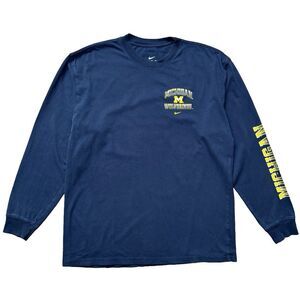 Nike Michigan Wolverines Long Sleeve Shirt Navy Yellow Flames Logo L Loose Fit